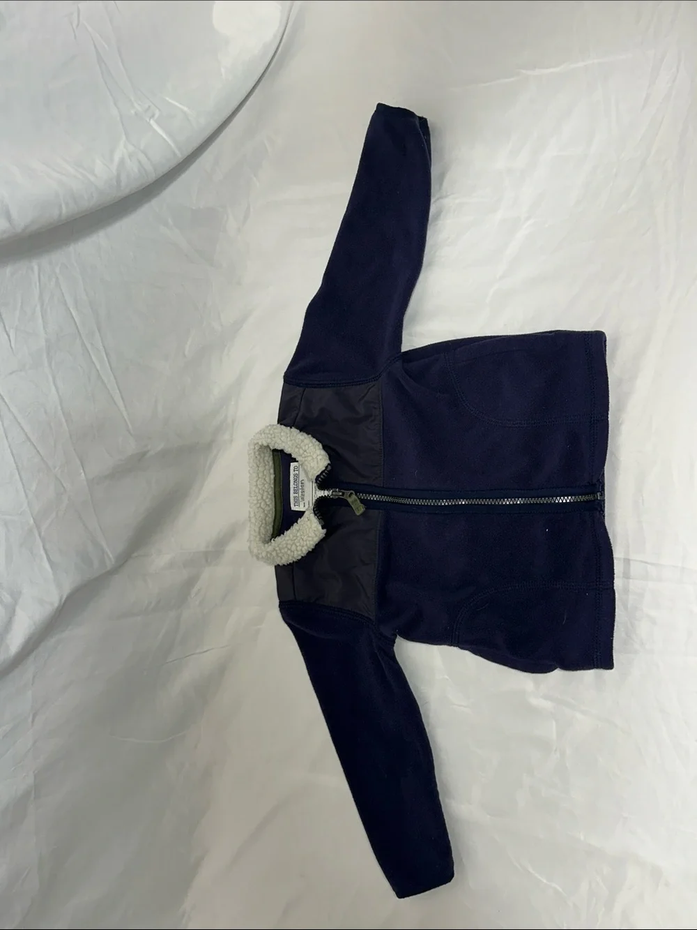 Carter's Navy Fleece Jacket with Cream Sherpa Collar and Olive Trim